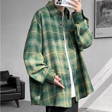 JY781-P35格子外套男春秋季青少年休闲宽松长袖衬衣，男装衬衫，星座1501-3