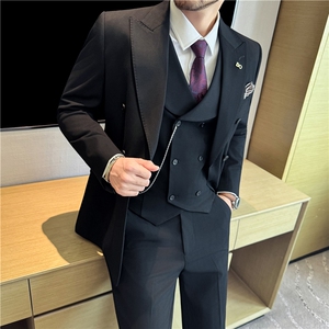主推版~厚款暗条纹色织高档双排扣西装三件套西服男SJT8068-P295图片