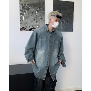 2024新款高质量水洗牛仔衬衫长袖宽松衬衣青少年男现货 W8420-P55图片