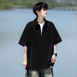 8XL-M半拉链t恤短袖POLO衫男款夏季美式翻领宽松大码半袖DT008P45图片