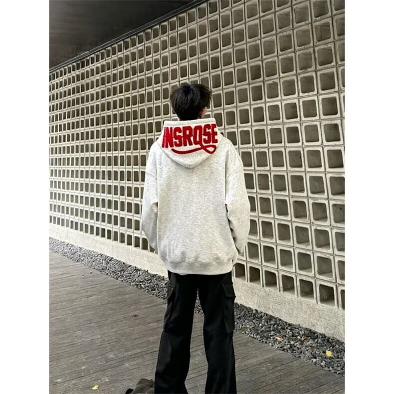 刺绣连帽加绒卫衣男秋冬潮美式情侣装宽松套头帽衫上衣WY885P47,男装卫衣,星座1013-5
