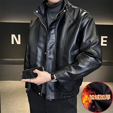 加绒皮衣外套男厚绒可过冬延续年底皮夹克C317-J6671-P155，男装夹克，电商C317