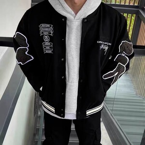 有货DJK3405-批68春秋季美式毛呢刺绣棒球服外套男图片