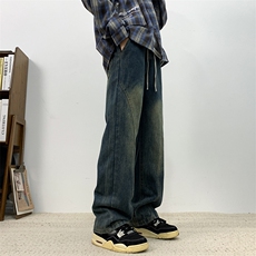 美式牛仔裤直筒宽松复古做旧cleanfit潮牌宽松男款裤子70366-p45，男装牛仔裤，星座1008