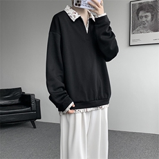 秋冬男士韩系老钱风假两件卫衣宽松拼接休闲上衣外套特P50，女装短外套，电商B319