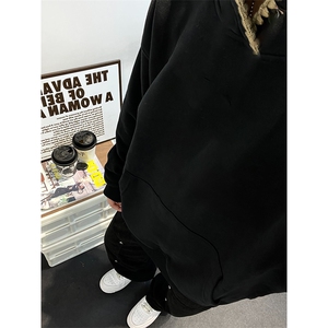 抖音得物高品质二开 25秋冬美式重磅宽松纯色连帽贝壳刺绣卫衣W63图片