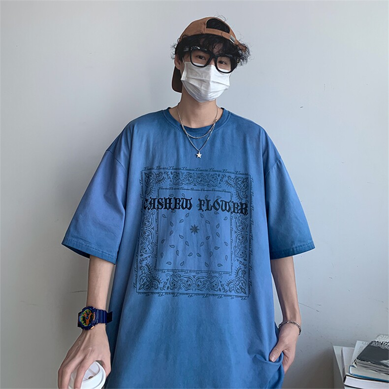 22年新款短袖港风模特腰果花纯棉手感落肩宽松胖子T恤TC3122-P33图片
