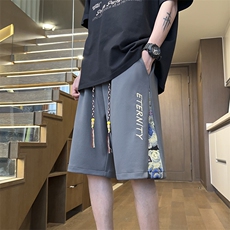 港风刺绣休闲裤高街五分裤宽松直通短裤DK127P32，男装休闲裤，星座1204-3