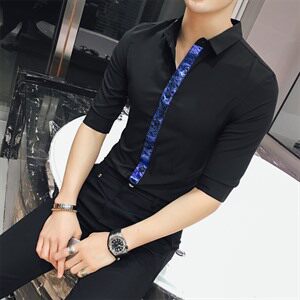 修身型 拼接 青年 青春流行 夏季 七分袖 气质 2021年 时尚 潮 尖领 衬衫图片