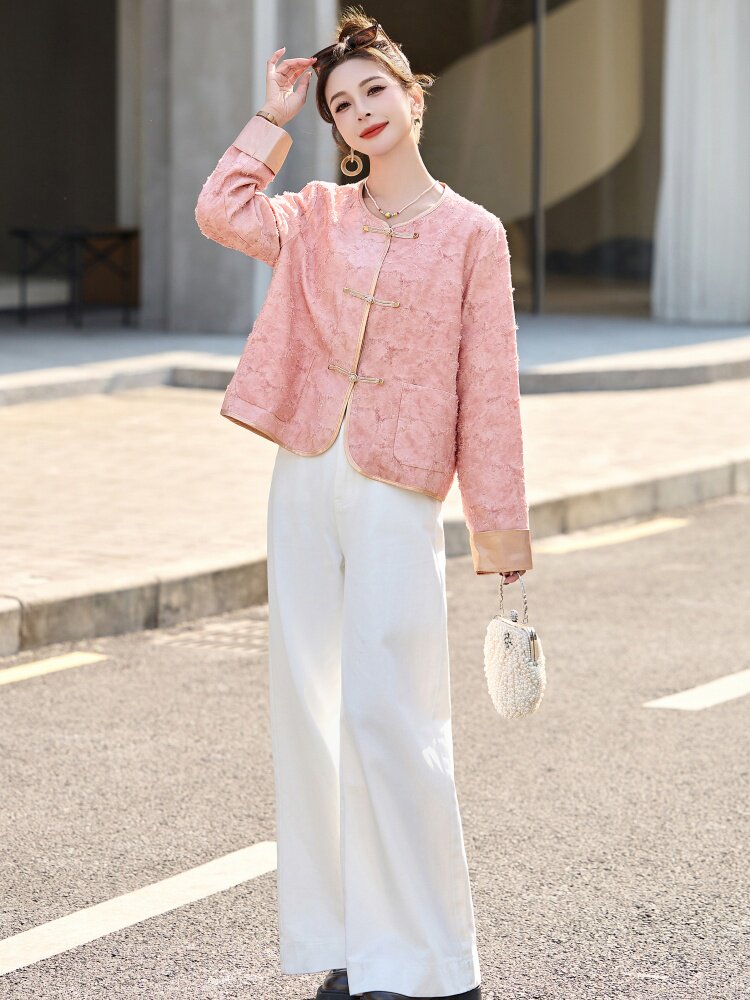 粉色欧货小香风外套女2025春季新款新中式国风超好看改良流苏上衣,女装短外套,依如秀(原杭风阁)