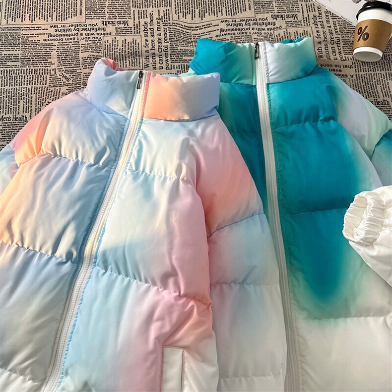 特批50无差价冬款扎染渐变棉服男士加厚保暖大码立领情侣棉衣M08,男装棉衣,电商A001-1
