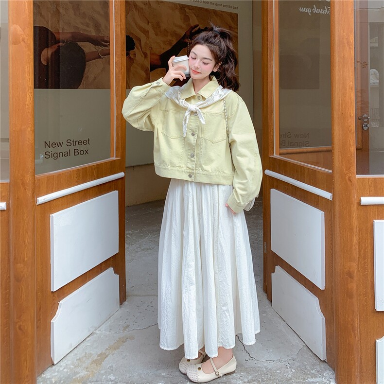 新品~奶黄色短外套配蕾丝披肩28631-P149-K248,女装短外套,2B076