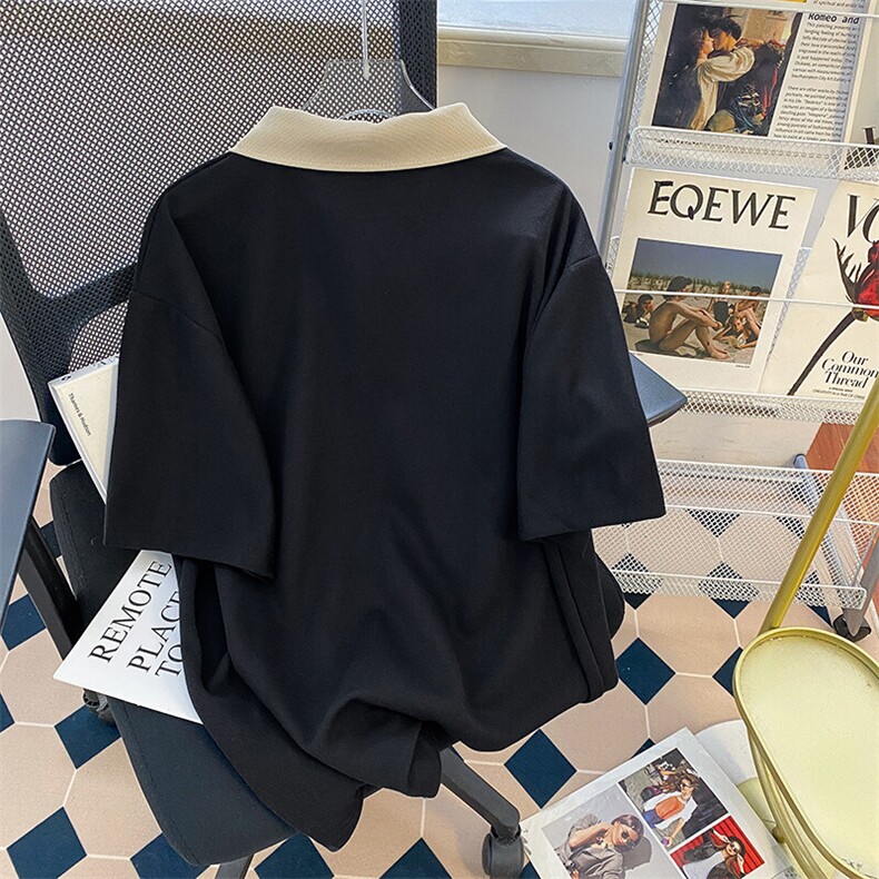 纯棉后包领抖音天猫品质POLO领拉链男女情侣短袖T恤宽松TT035-45,男装T恤,星座911-3