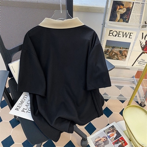 纯棉后包领抖音天猫品质POLO领拉链男女情侣短袖T恤宽松TT035-45图片