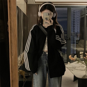 2024秋季新款港风美式潮牌设计感条纹开衫立领卫衣男女 ZW396-P80图片