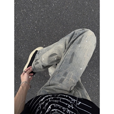 B221高品质美式ins高街暗黑宽松喷墨牛仔裤LK25472-特P45控78，男装牛仔裤，电商B221