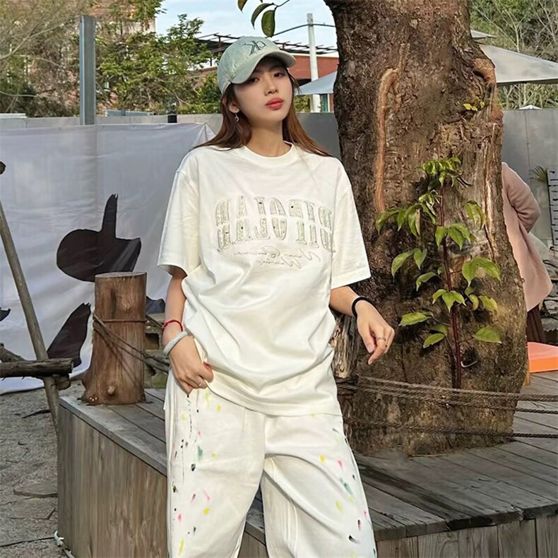 万针全刺绣工艺抖音得物高品质260克重磅纯棉双纱美式高街短袖T恤,男装T恤,电商A486