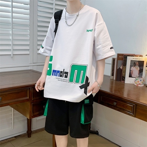 新款夏季短袖T恤工装裤短裤套装港风纯棉宽松潮男装DF320TP65图片