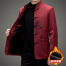 长期有货中老年风唐装棉服中山装盘扣男加绒复古棉衣外套，男装棉衣，钱塘723