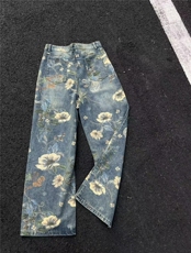 春季新款vintage美式花卉宽松阔腿牛仔裤复古着男拖地GJ165P60，男装牛仔裤，电商D256-1(原A064-1)