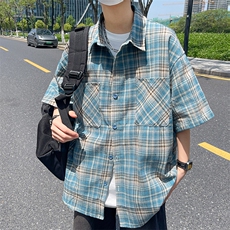 港风夏款男短袖衬衫条纹格子宽松衬衣CS139P36，男装衬衫，星座1013-1