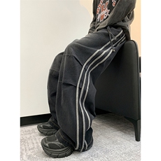 牛仔裤子男水洗美式高街复古直筒裤ins潮宽松阔腿裤N937-P53，男装牛仔裤，星座308B-2