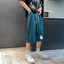 QK72167-P25冰丝七分裤男大码速干短裤男五分裤港风，男装休闲裤，电商A040