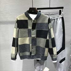 复古格子秋翻领外套新款时尚潮长袖上衣男生开衫毛衣MY66048P65，男装针织衫/毛衣，星座1013-5