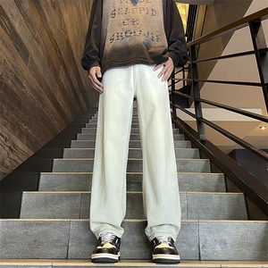 秋季新款港风日系复古水洗重磅阔腿直筒休闲牛仔裤男 ZK3752-P50图片