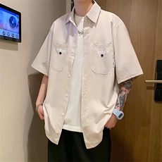 夏季慵懒小众百搭五分袖衬衣复古日系宽松短袖衬衫男W7170-P26，男装衬衫，星座512-2