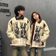 冬季美式复古翻领棉服男女潮牌宽松加厚保暖脏脏衣情侣外套，男装棉衣，星座813-2