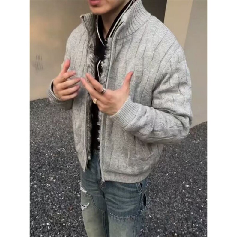 荆刺绞花立领加绒毛衣男款秋冬重磅开衫针织衫座山雕外套MS503,男装针织衫/毛衣,星座1116A（原606A-3）