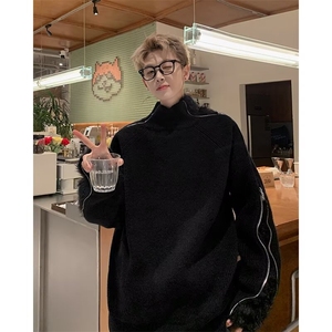 拉链拼接毛衣男冬季设计感小众针织衫秋冬款半高领外套 ME1107图片