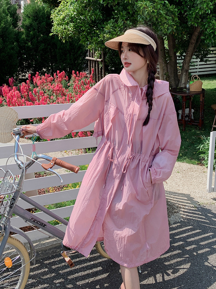 防晒衣风衣外套女夏季中长款2025新款海边旅游薄款透气防晒服罩衫,女装防晒衣,浪娴服饰