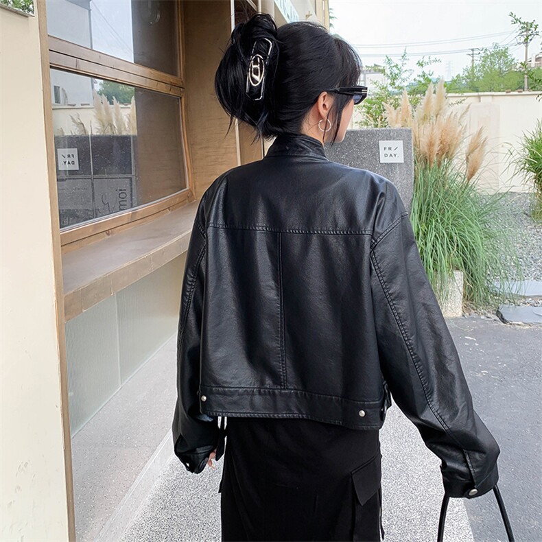 高级感休闲小皮衣外套女2024春季新款时尚百搭短款pu皮衣时尚夹克,女装皮衣,MQ