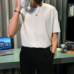 提花T恤男款短袖潮流休闲打底衫夏季宽松圆领韩版半袖体恤 T576图片