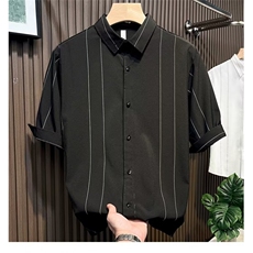 夏季条纹五分袖衬衫冰丝衬衣，男装衬衫，星座1013