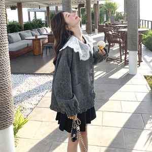 春款现货 蕾丝钩复古花毛织木耳边韩式短外套 2C239-H50-P160K258图片