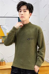 秋冬中领毛衣男小鱼骨头长袖外套男毛衫打底针织衫高领绿M229P35图片