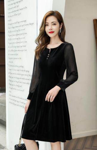 赫本风气质收腰串珠金丝绒连衣裙，女装连衣裙，茗格拉