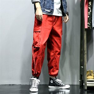 2021灰墙风春季新大码宽松大口袋松紧织带收脚工装裤K227-P65图片