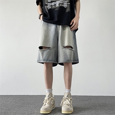 夏季新款水洗做旧个性破洞乞丐牛仔短裤宽松休闲五分裤H2255-p40，男装牛仔裤，星座1008
