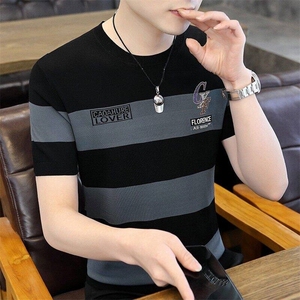 7383-P45夏季休闲时尚短袖毛衣男打底衫 欧货T恤潮牌针织衫图片
