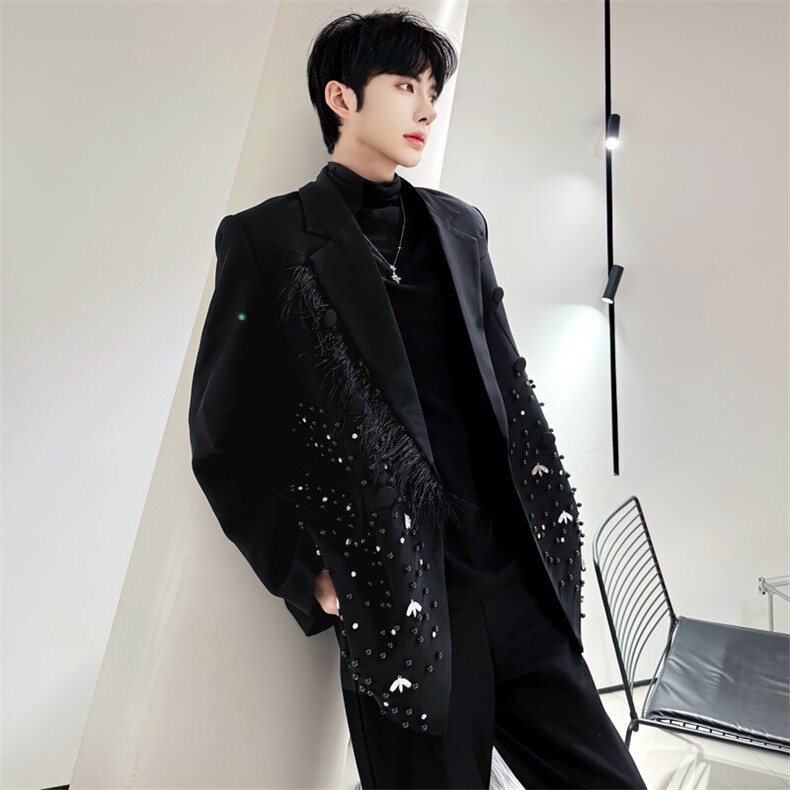 （）重工烫钻钉珠轻奢高端西装小众时尚西服外套潮5055-P168，男装西服，星座910-5