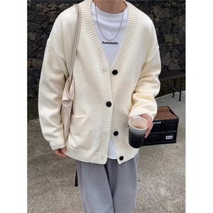 秋冬季针织开衫外套男女慵懒风穿搭韩系V领毛衣潮毛线M6520