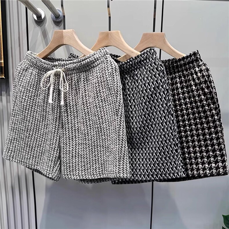 2025新款港风潮牌千鸟格短裤男士夏季高级感条纹休闲短裤青年日系，男装牛仔裤，星座506A