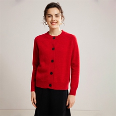 2025秋冬新款女羊绒衫100纯山羊绒圆领厚款保暖宽松针织系扣开衫，女装羊绒衫，镁纯羊绒