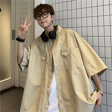 短袖衬衫男夏季日系宽松休闲衬衣青少年翻领半袖外套CS0314-P35，男装衬衫，星座308B-1