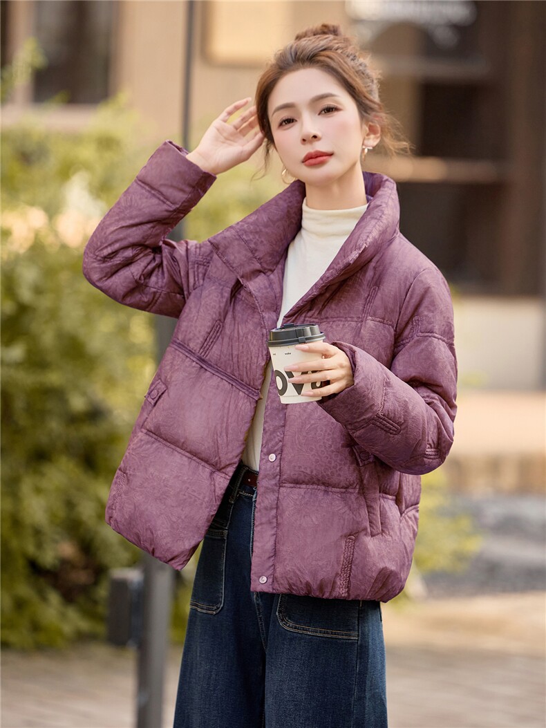 2025年冬季新中式提花唐装90白鸭绒轻薄羽绒服短外套,女装羽绒服,简韵佳