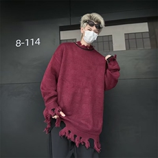 简约新款ins针织衫秋冬含羊毛撞色条纹钩针镂空针织衫时尚百搭，男装针织衫/毛衣，星座813-2